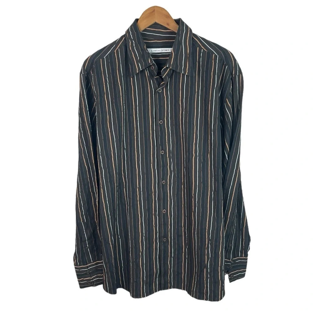 BF1231 Men’s Linea Dome Y2K 90s Striped Classic Button Down Shirt XL